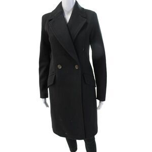Bernando Women Black Collared Button Overcoat Long Sleeve Size XS